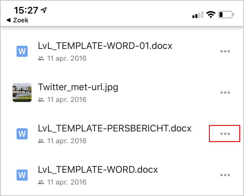 Het menu met extra opties in Google Drive.