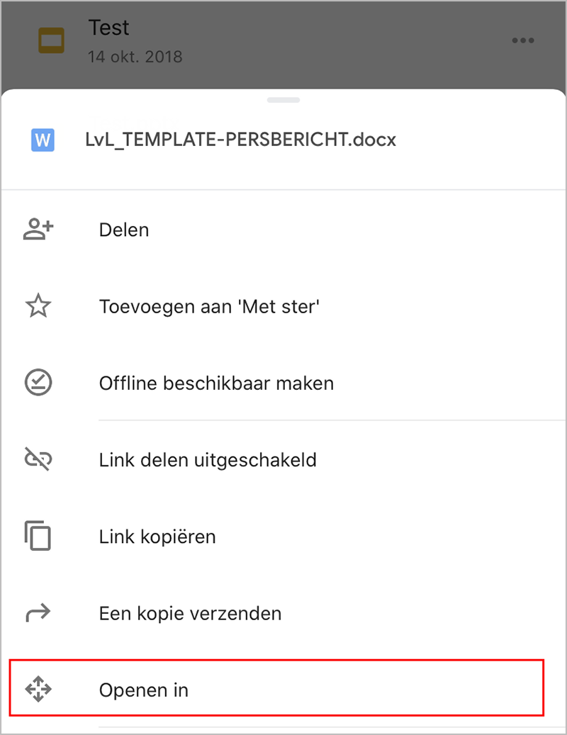 The Open in option in Google Drive.