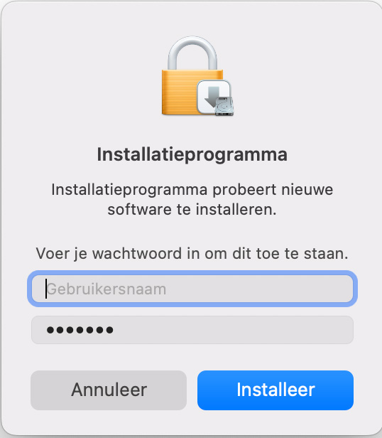 Het venster waarin beheerdersgegevens worden gevraagd.