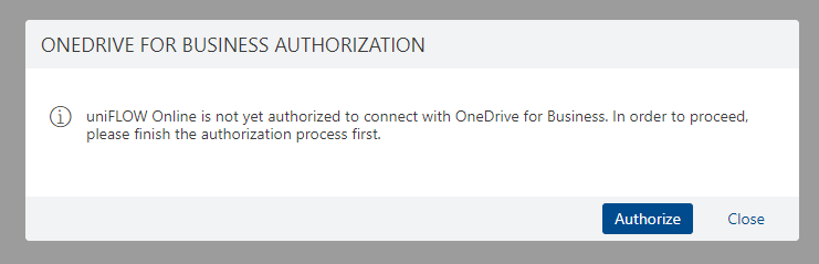 The OneDrive permission page with the Authorize button.