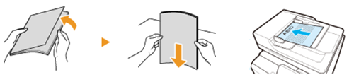 A document is placed in the document feeder with the printed side facing up.