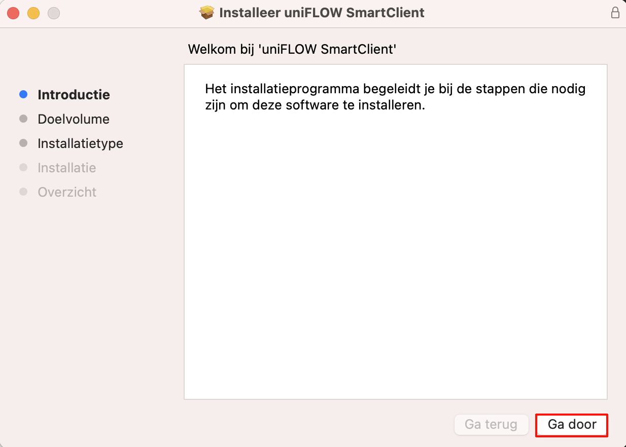 Het eerste scherm van het installatieprogramma.