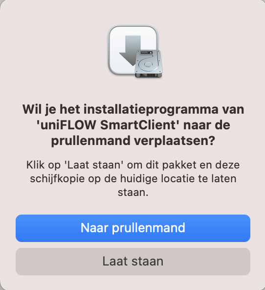Het installatiebestand kan naar de prullenmand worden verplaatst.