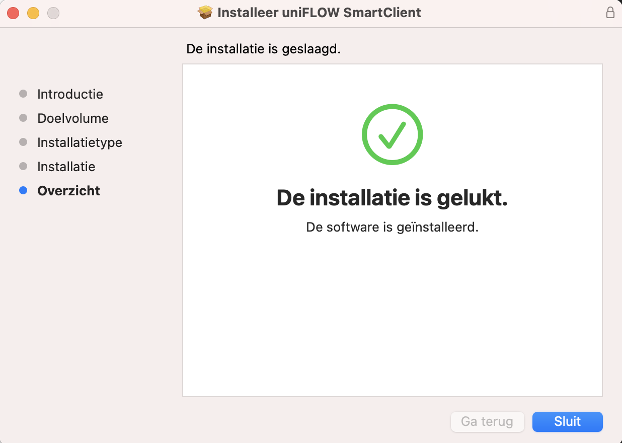 Het scherm dat aangeeft dat de installatie is voltooid.