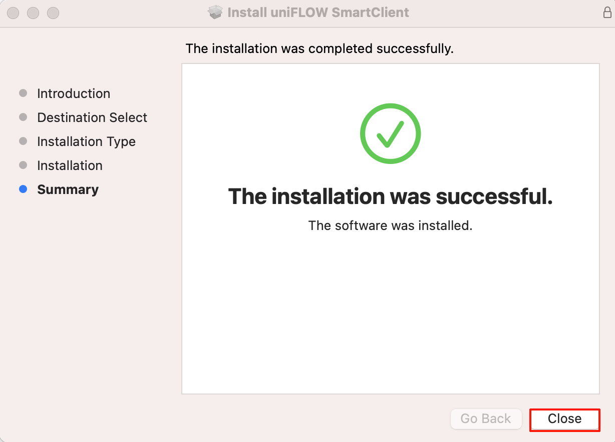 The screen showing that the installation is complete.