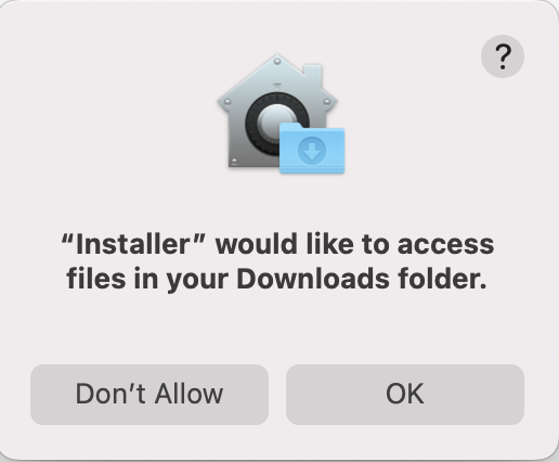 The confirmation window with the OK button.