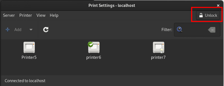 The Print Settings window with the Unlock button visible.