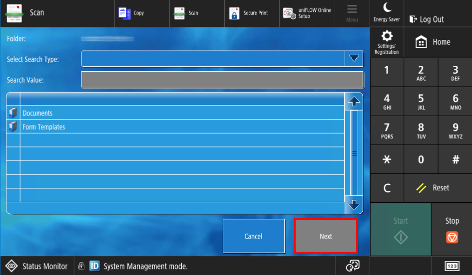 The OneDrive screen showing the Scans folder and other folders.