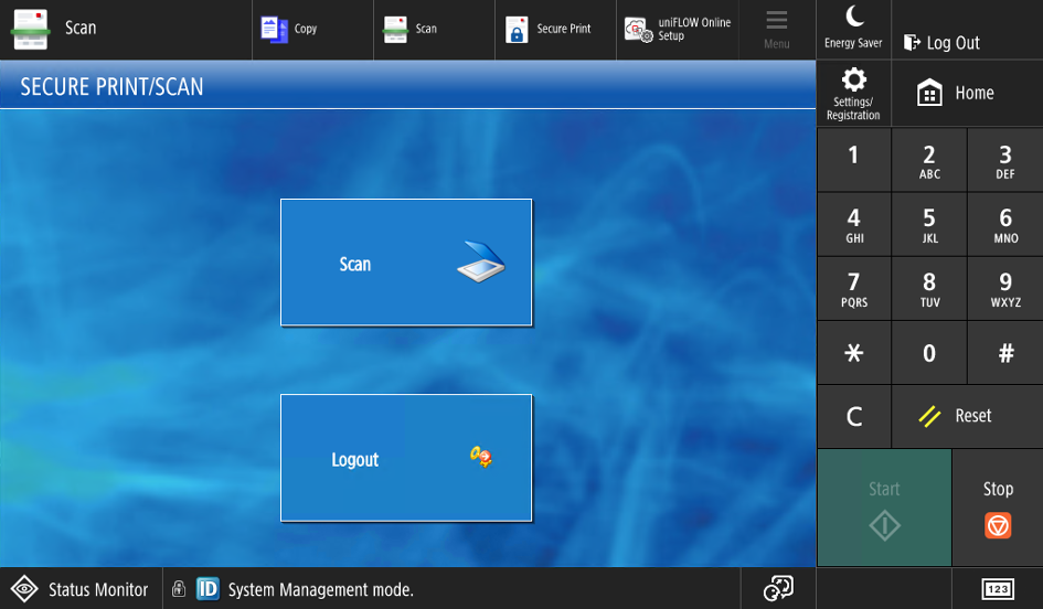 The final scan screen with the Scan and Logout buttons.