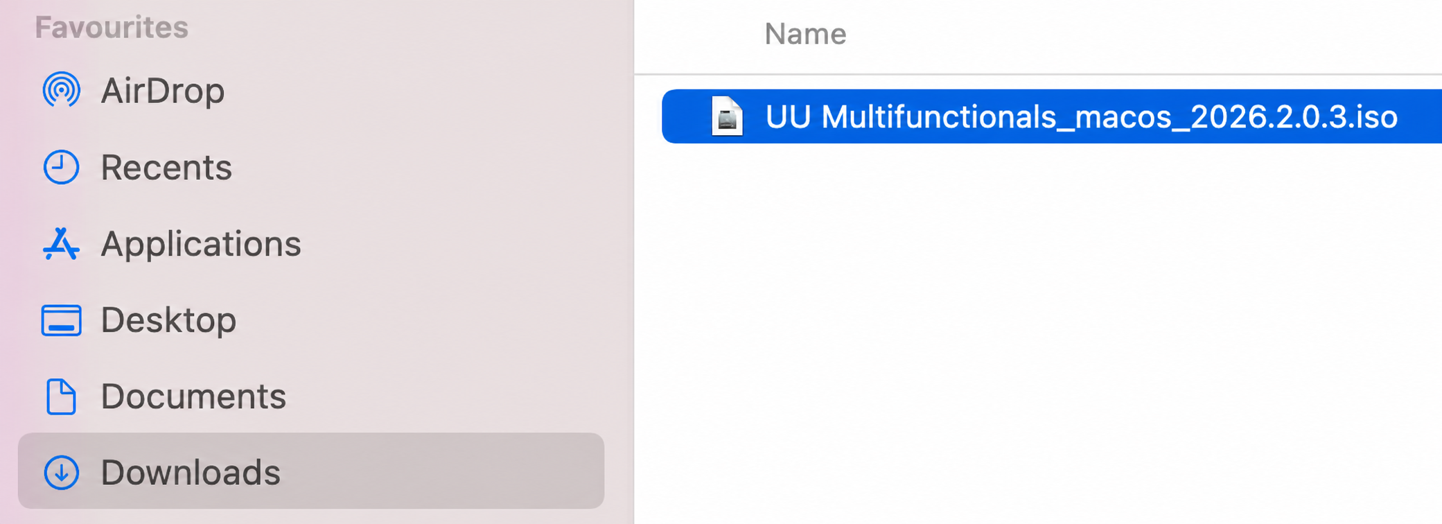 The Downloads folder with the downloaded installation file.